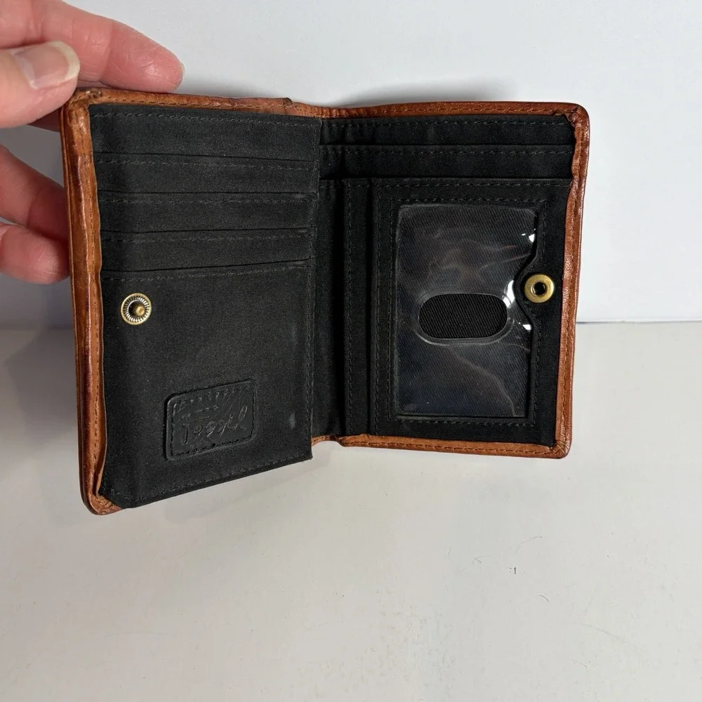 Fossil Women's Wallet Studded Tooled Leather Floral Black Brown